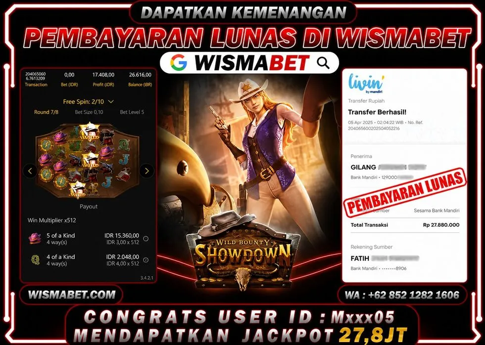 Wismabet - BUKTI KEMENANGAN Wild Bounty Showdown Rp27,800,000,- LUNAS